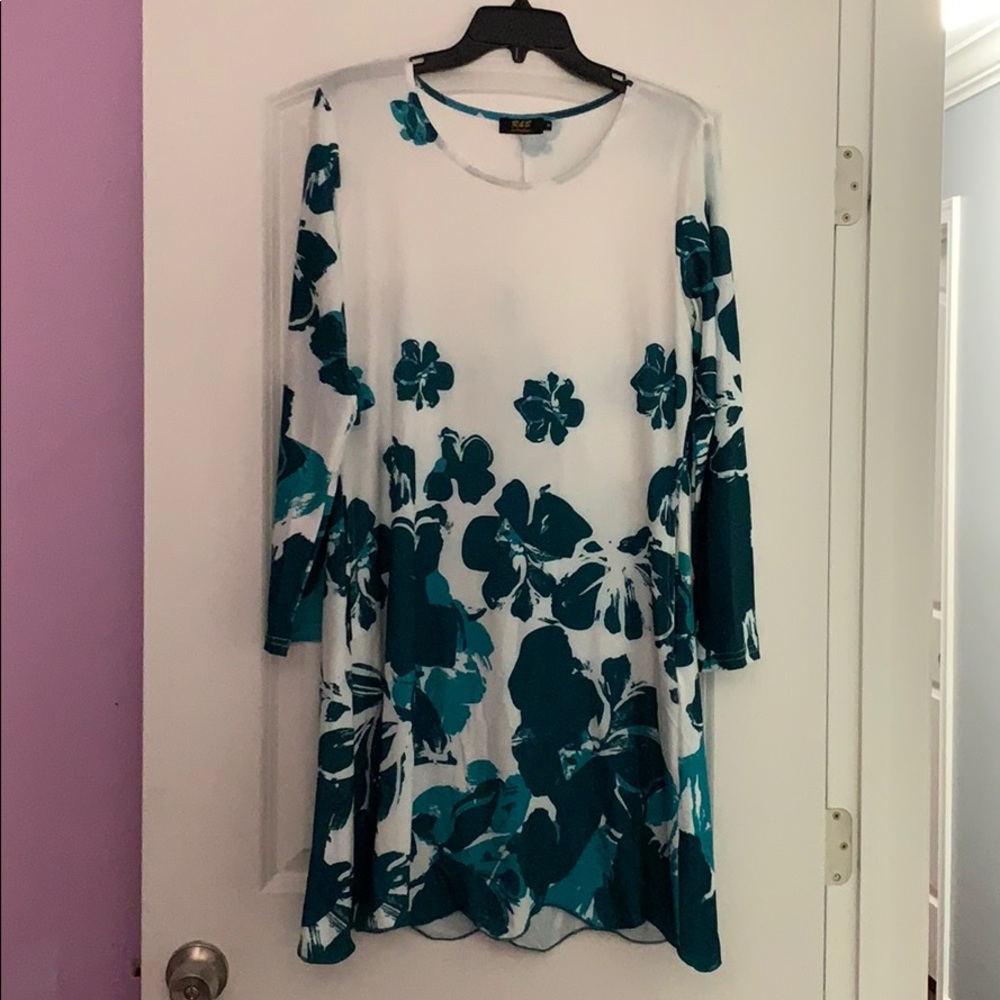 White and turquoise floral dress